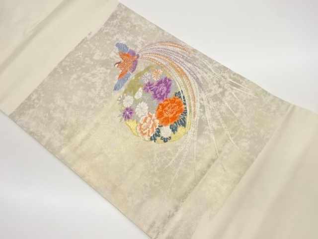 JAPANESE KIMONO / VINTAGE NAGOYA OBI / WOVEN FLOWERS & PHOENIX